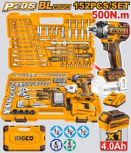 INGCO ชุดเครื่องมือประแจบล็อกไฟฟ้าไร้สาย 152 ชิ้น Brushless motor รุ่น HKTHP31521