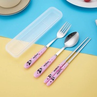 Set Alat Makan Sendok Garpu Sumpit Dengan Kotak Penyimpanan Karakter Sanrio Stainless Steel Kitchenw