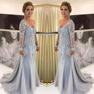 【YF】 GUXQD Elegant Mother Of The Bride Dresses Long Sleeves V-Neck Appliques Prom Party Evening Gowns Wedding Guest