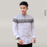 Baju Koko Pria Lengan Panjang Kombinasi Batik Klasik Motif Bima Warna Cokelat Bahan Katun Toyobo Pre