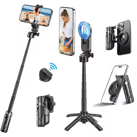 Magnetic Selfie Stick Tripod with Remote for iPhone Android, 4-in-1 Pocket Mini Selfie Stick Magsafe