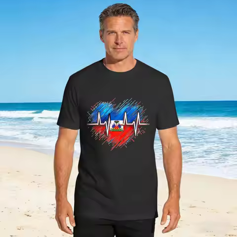 Mens T-Shirt Haitian Flag Day Love Haiti T-Shirts Fashion Summer Tees Y2K Fun 100% Cotton Clothes Pl
