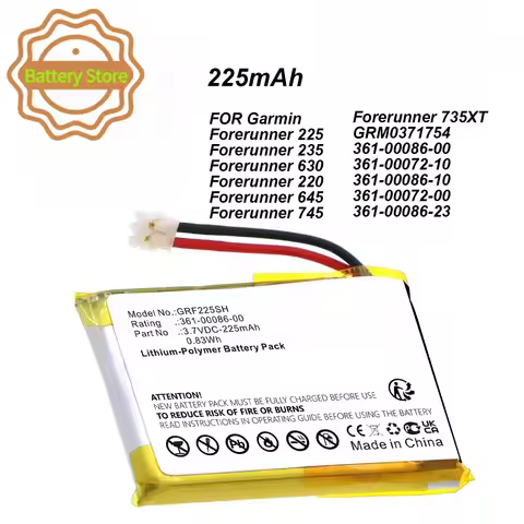 225mAh Replacement Battery 361-00086-10 361-00086-00 For Garmin Vivoactive 4 Forerunner 235 220 225 