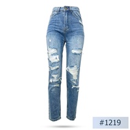 กางเกงยีนส์ทรงบอย นิยมยีนส์ Niyom jeans สียีนส์ ผ้าไม่ยืด แต่งขาด แต่งริ้ว รุ่น 1219