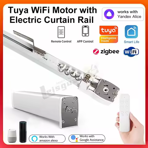Tuya Wifi Zigbee Alexa Google Alice Smart Life Home Electric Curtain System Motor Track Set