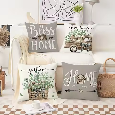 VIKAMA Warm Home Blessing Pillow Cover, Bless Our Home/Home Sweet Home Farmhouse, Rural Style Pillow