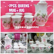 RESTOCK! 8PCS QUEENS TEA SET ALA VANTAGE CORAK CORELLE / SET MUG + JUG