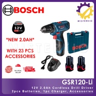 Bosch GSB120-Li, 12v 2.0ah Cordless Impact Drill Driver, Drill Wall, Wood, Metal, Comes with Accessories