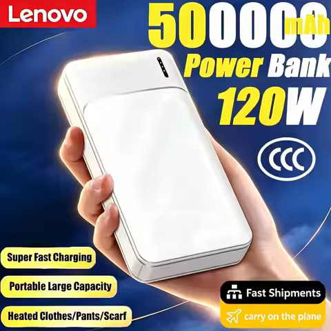 Lenovo 120W 500000mAh Power Bank Portable Fast Charger External Battery Powerbank High Capacity Powe