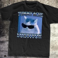 Pusing Perut Survivor Meme Kucing Lucu T-shirt Hadiah Bodoh Ahh Kucing Baju Tee Pakaian Trendi Kemej