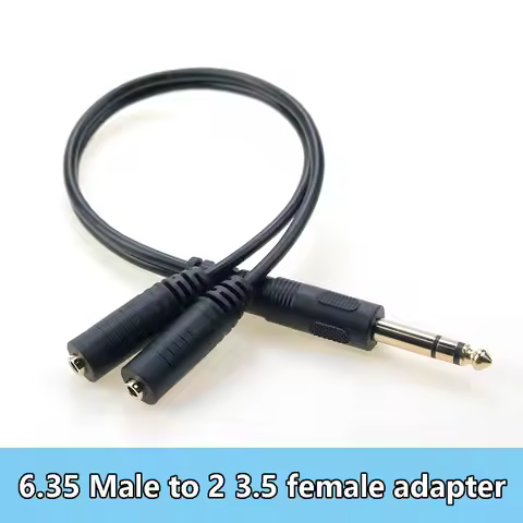 6.35 Male to 2 3.5 Female Adapter Cable 6.35mm Plug to Dual 3.5mm Jack Y Splitter Stereo Audio Cord 