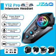(🔥MY Stock🔥)JZAQ Y12Pro Motorcycle Bluetooth Intercom CrossBrand Connect,Waterproof Intercom Headset