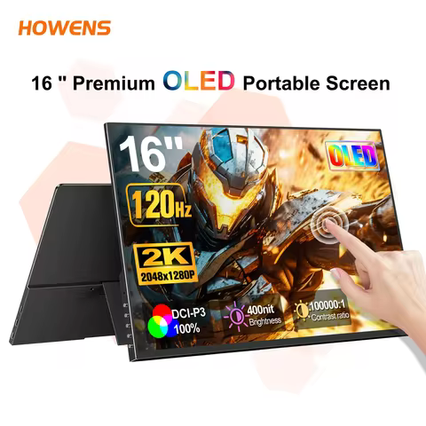 16 Inch 2K OLED Portable Monitor 120Hz 0.1ms 400Nit 100% DCI-P3 External Screen for Laptop Phone Swi