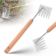 QINSHOP Hand Weeder Tool, Stainless Wooden Rake, Home&amp;Garden Portable Farmland Digging Tools Garden Hand Weeder
