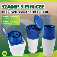 32AMP 3 PIN CEE Connector Socket, Plug And Wall Socket