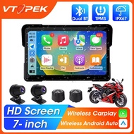 Vtopek 7 inch Portable 2K Motorcycle DVR Wireless CarPlay Android Auto Multimedia Bluetooth Player N
