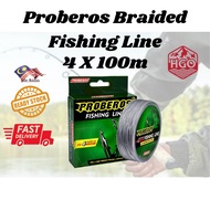 Proberos Braided Fishing Line PE 100M x4 Tali Pancing Benang Pancing Braid 10lb 4 Stands 4 Sulam Sup