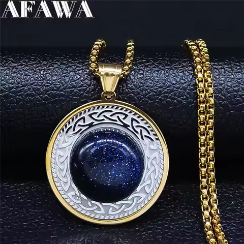 Witch Celtic Irish Knot Natural Stone Stainless Steel Gold Silver Color Necklaces for Women/Men Jewe
