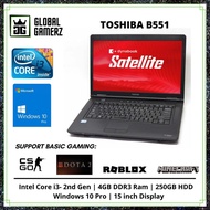 Toshiba B551 Laptop / 15 inch Display / SSD / 4GB Ram / Intel Core i3 / Windows 10 Gaming Refurbishe