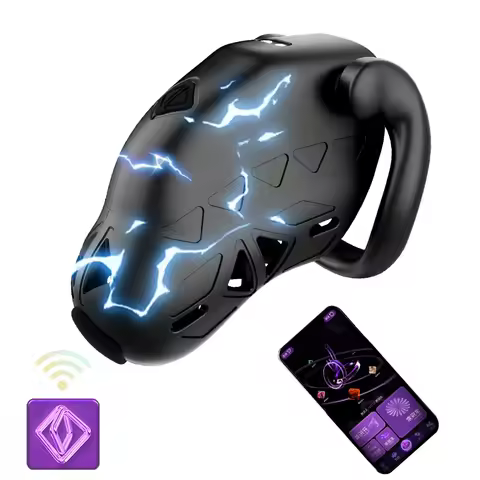 APP Controlled Chastity Cage for Men w/ Electric Shock & Urethral Sound, ABS+Resin Anti-Cheat Device