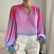 Áo'sơ mi nữ Trọn gói Dải chun Ombre Thanh lịch