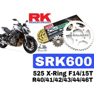 RK Sprocket Set QJMOTO SRK600 RK525 KRX X-Ring Rivet Black / Gold Chain Rantai Hitam Emas XRing RK 5