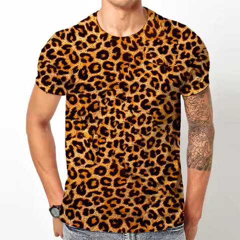 Leopard 3D Printed T-shirt Men and Women Summer Fashion Casual T-shirt