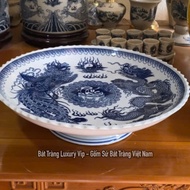 [ 9 Cỡ ] Mâm Bồng Men Lam Trắng Họa Tiết Rồng - Đĩa Trái Cây  Mâm Bày Ngũ Quả