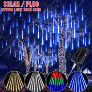 Outdoor Solar Meteor Shower 30CM 50CM LED Rain Light Icicle Waterfall Raindrop Fairy String Lights D