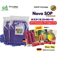 5kg Baja Buah Fruit Growth Fertilizer NOVATEC SOP-Premium NPK 15-3-20-2+9S+TE SOP Based- Germany