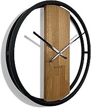 Loft Wall Clock Large without Ticking Noise Oval Metal Black 3D XXL Modern Wood Bathroom Living Room
