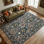 5x7 Area Rugs for Living Room, Floral Washable Rugs 5x7 Vintage Large Area Rug Soft Non-Slip Carpet 
