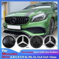 Car Front Bumper Grill Star Badge Emblem OE Style 3D Mirror Finish Style LED Logo Emblem For Mercede