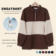 YOUMI TWO-TONE WAFFLE POLO SWEATSHIRTIBAJU CASUALUNISEX