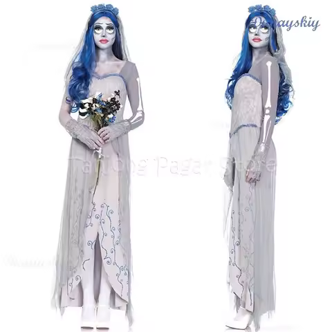 Corpse Masquerade Bride Emily Cosplay Costume Wig Zombie Ghost Halloween Party Dress up Women Scary 