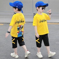 GOFATOO ชุดเด็กผู้ชาย5ขวบ เสื้อเชิ้ตเด็กผู้ชาย ชุดเด็กชุดเด็กผู้ชายแขนสั้นเด็กโตกีฬาแบบเกาหลีชุดสองช