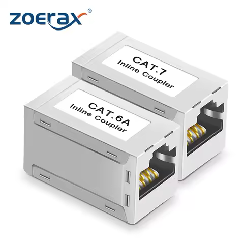 2-Pack Shielded Cat6a RJ45 Inline Couplers, Female to Female Ethernet Coupler, RJ45 Coupler for Cat6