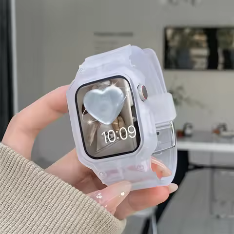 Korea Sport Clear Band + Case For Apple Watch 7 6 SE 5 4 3 2 Clear Silicone Strap For iwatch Strap 4