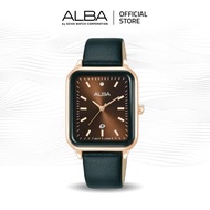 Alba Fashion Jam Tangan Wanita Kotak AH7DW6 / AH7DW6X1 Quartz Brown Dial Black Genuine Leather Strap