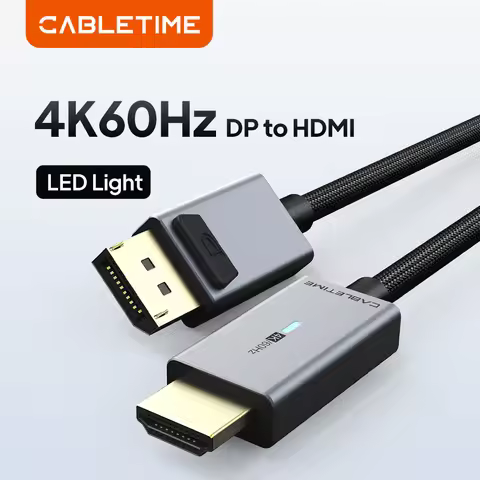 CABLETIME DisplayPort to HDMI Cable 4K 60Hz DP to HDMI Cable Converter DP1.2 for HDTV Projector Lapt