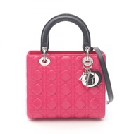 【二手】迪奧 Lady Dior 手提包，黑色/洋紅色/紫色皮革，Lady Dior Cannage 兩用托特包（女士款）。