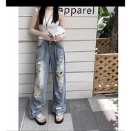 Unisex blue ripped baggy jeans with tassels, extremely Hot new trend baggy jeans jeans for women jea