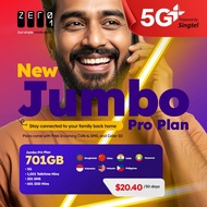 Zero1 Jumbo IDD Plus Plan – $20.40 / 30 Days | 701GB 5G Data | 601 IDD Mins / Top Up / Recharge / Re