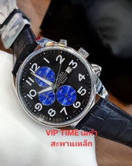 VIP TIME นาฬิกา ALBA Chronograph เรือนสีเงิน สายหนังสีดำ รุ่น AM3229X AM3229X1 AM3229