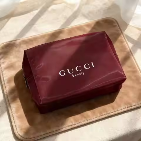 Gucci’s Bag Durable Red Canvas Large Capacity Makeup Bag, Luxury Multifunctional Travel Office Organ