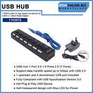 USB 7 Port 3.0 HUB With 3.5mm x 1.35mm DC 5V Power Adapter