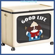 INHO L62cm Cute Top Flip Cover Storage Box Foldable Clothes Blanket Toy Storage Cabinet With Roller