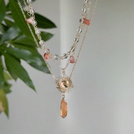 3pcs Fashionable Asymmetrical Bohemian Colorful Stone Sun Pendant Necklace Set (The Stone Parts Are 