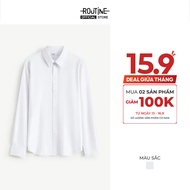 Men's Office Shirt Plain White Long Sleeve Fitted Form - Routine 10S26SHL054
