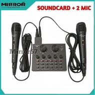 Satu Paket Alat Karaoke Mixer Mini Soundcard V8 & 2 Mic Gratis Spliter